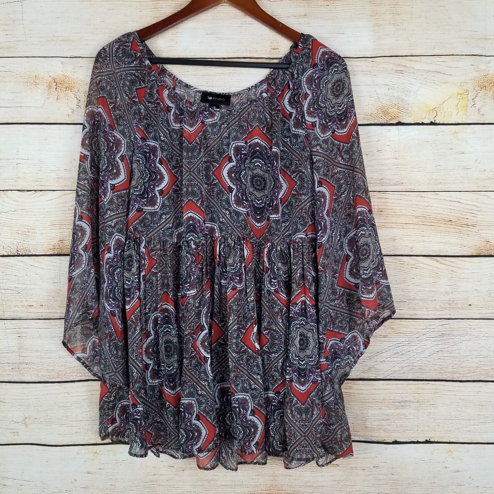 AB Studio Womens Size M Top Layered With Tank Ruffle Floral Geometric Flowy Work